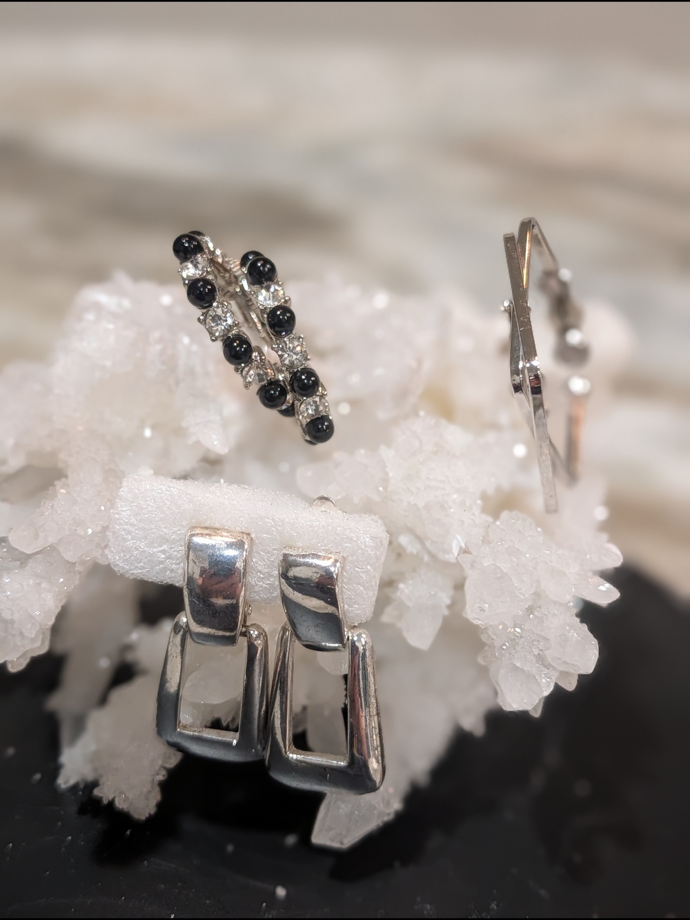 Napier Black Silver Tone Earring Trio